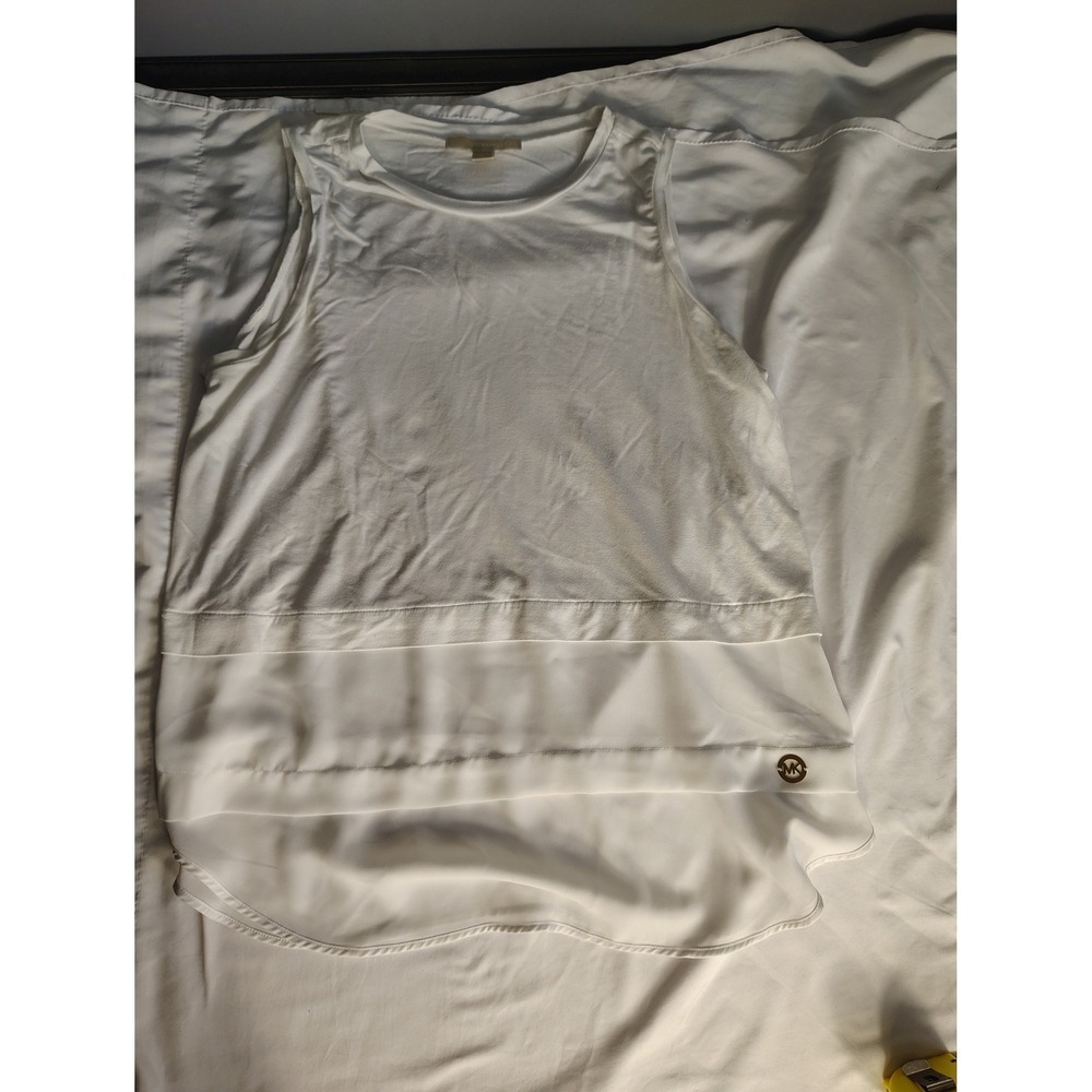Michael Kors Womens White Sleeveless Mixed Media Tiered Chiffon Hem Top Size M